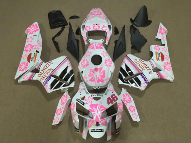 2005-2006 Honda CBR600RR Motorcycle Fairings - White with Pink Floral Nastro Azzurro 46 UK Manufacturers