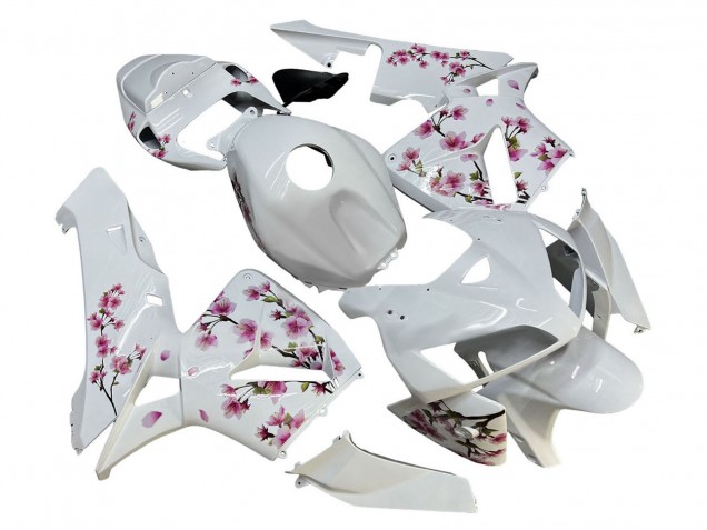 2005-2006 Honda CBR600RR Motorcycle Fairings - White with Cherry Blossom UK Manufacturers