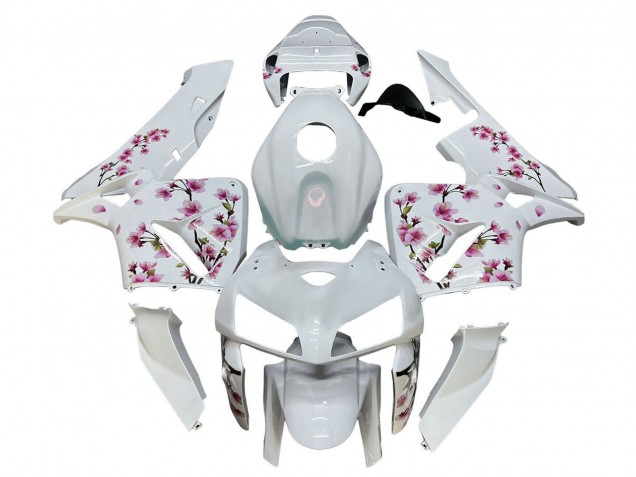2005-2006 Honda CBR600RR Motorcycle Fairings - White with Cherry Blossom UK Manufacturers