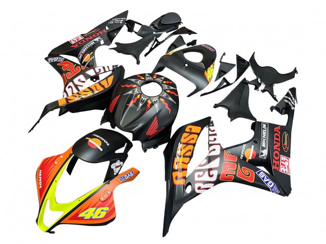 2007-2008 Honda CBR600RR Motorcycle Fairings - Matte Black Orange Red Rossi Repsol 46 UK Manufacturers