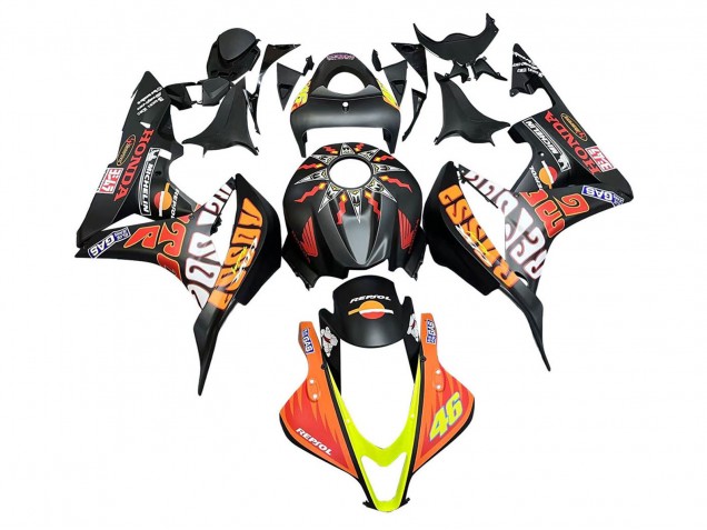 2007-2008 Honda CBR600RR Motorcycle Fairings - Matte Black Orange Red Rossi Repsol 46 UK Manufacturers