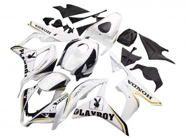 2007-2008 Honda CBR600RR Motorcycle Fairing - White Gold Glossy Black Playboy UK Manufacturers
