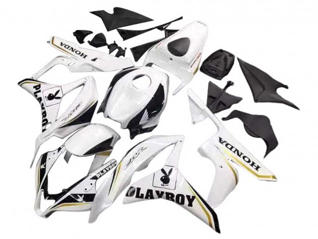 2007-2008 Honda CBR600RR Motorcycle Fairing - White Gold Glossy Black Playboy UK Manufacturers
