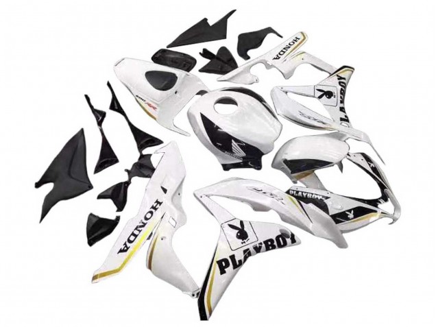 2007-2008 Honda CBR600RR Motorcycle Fairing - White Gold Glossy Black Playboy UK Manufacturers