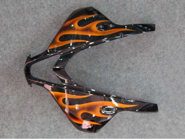2007-2008 Honda CBR600RR Motorcycle Fairings - Glossy Black Orange Flame UK Manufacturers