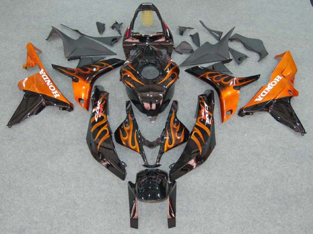 2007-2008 Honda CBR600RR Motorcycle Fairings - Glossy Black Orange Flame UK Manufacturers