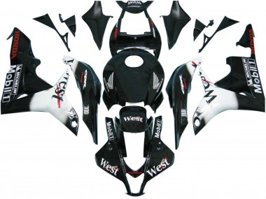 2007-2008 Honda CBR600RR Motorcycle Fairings - Glossy Black White West UK Manufacturers