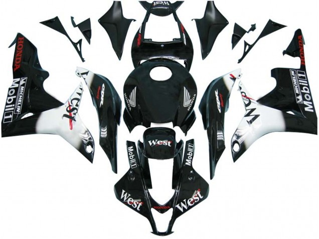 2007-2008 Honda CBR600RR Motorcycle Fairings - Glossy Black White West UK Manufacturers