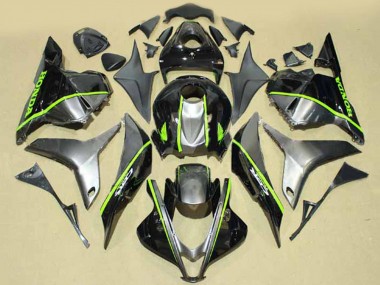 2009-2012 Honda CBR600RR Motorcycle Fairings - Silver Glossy Black with Fluorescent Green Lines UK Manufacturers