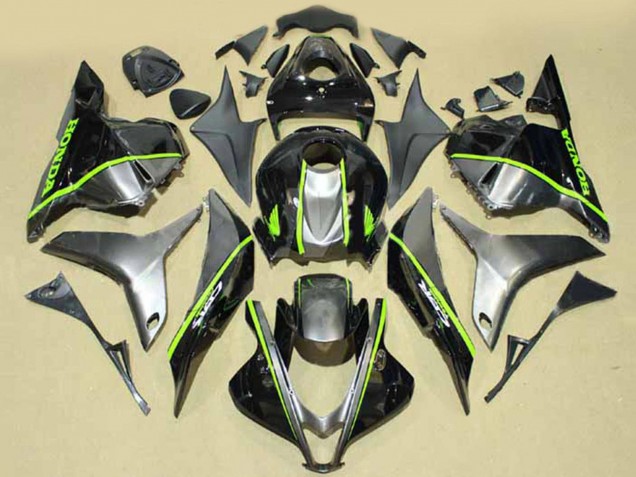 2009-2012 Honda CBR600RR Motorcycle Fairings - Silver Glossy Black with Fluorescent Green Lines UK Manufacturers