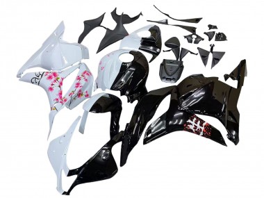 2009-2012 Honda CBR600RR Motorcycle Fairings - White Cherry Blossom Glossy Black UK Manufacturers