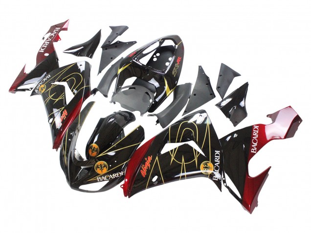 2006-2007 Kawasaki ZX10R Motorcycle Fairings - Black Red Gold BACARDI UK Manufacturers