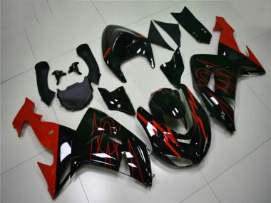 2006-2007 Kawasaki ZX10R Motorcycle Fairings - Glossy Black Red UK Manufacturers