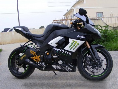 2008-2010 Kawasaki ZX10R Motorcycle Fairings - Glossy Black White Green Monster Elf UK Manufacturers