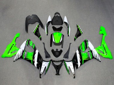 2008-2010 Kawasaki ZX10R Motorcycle Fairings - White Green Glossy Black Flame UK Manufacturers