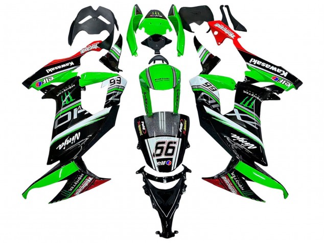 2008-2010 Kawasaki ZX10R Motorcycle Fairings - Green White Red Black Monster Elf 66 UK Manufacturers