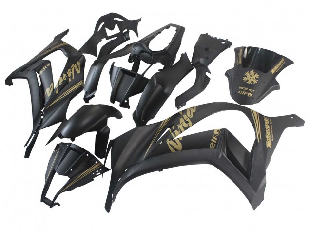 2011-2015 Kawasaki ZX10R Motorcycle Fairings - Matte Black Gold Snow Elf UK Manufacturers