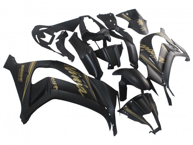 2011-2015 Kawasaki ZX10R Motorcycle Fairings - Matte Black Gold Snow Elf UK Manufacturers