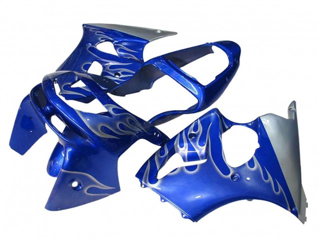 1998-1999 Kawasaki ZX6R Motorcycle Fairings - Blue Silver Flame UK Manufacturers