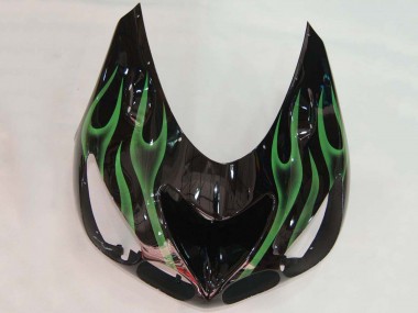 2006-2011 Kawasaki ZX14R ZZR1400 Motorcycle Fairing - Glossy Black Green Flame UK Manufacturers