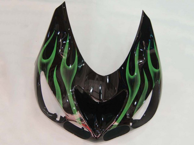 2006-2011 Kawasaki ZX14R ZZR1400 Motorcycle Fairing - Glossy Black Green Flame UK Manufacturers