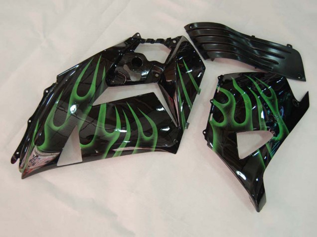 2006-2011 Kawasaki ZX14R ZZR1400 Motorcycle Fairing - Glossy Black Green Flame UK Manufacturers