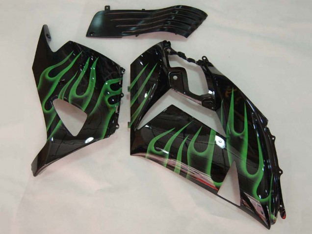 2006-2011 Kawasaki ZX14R ZZR1400 Motorcycle Fairing - Glossy Black Green Flame UK Manufacturers