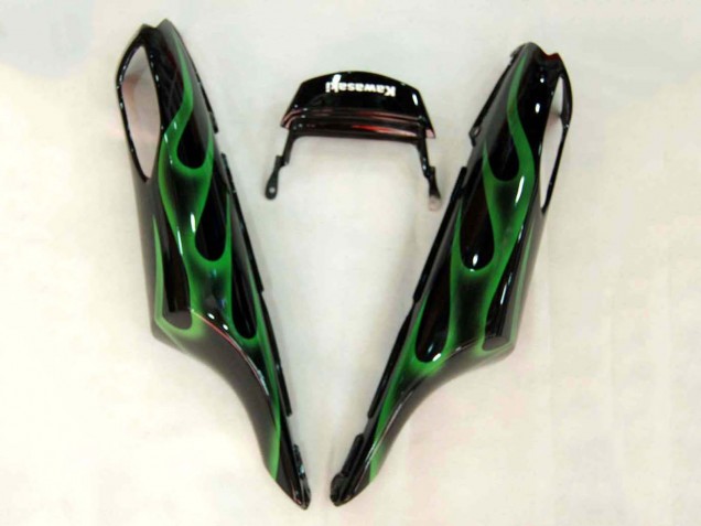 2006-2011 Kawasaki ZX14R ZZR1400 Motorcycle Fairing - Glossy Black Green Flame UK Manufacturers