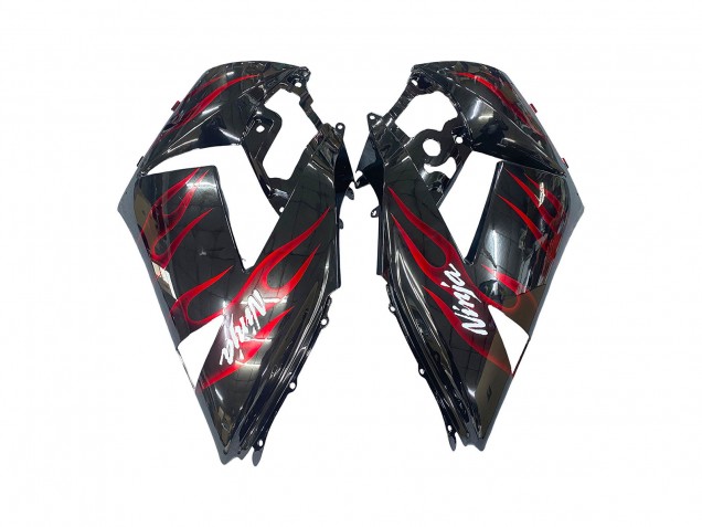 2006-2011 Kawasaki ZX14R ZZR1400 Motorcycle Fairing Kits - Glossy Black Red Flame UK Manufacturers