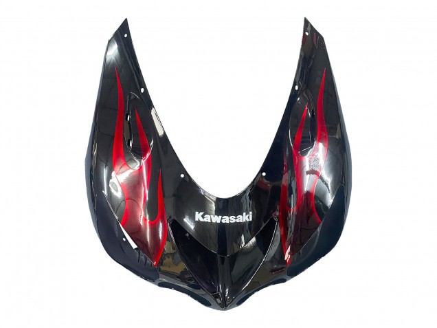 2006-2011 Kawasaki ZX14R ZZR1400 Motorcycle Fairing Kits - Glossy Black Red Flame UK Manufacturers