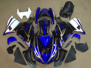 2006-2011 Kawasaki ZX14R ZZR1400 Motorcycle Fairings - White Blue Gold UK Manufacturers