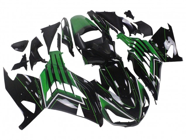 2012-2024 Kawasaki ZX14R ZZR1400 Motorcycle Fairings - Green Glossy Black Stripe UK Manufacturers