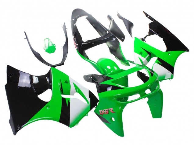 1998-1999 Kawasaki ZX6R Motorcycle Fairings - Green White Glossy Black UK Manufacturers