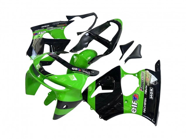 1998-1999 Kawasaki ZX6R Motorcycle Fairings - Green Glossy Black Elf Bridgestone UK Manufacturers
