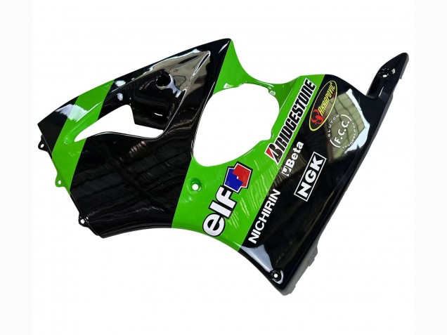 1998-1999 Kawasaki ZX6R Motorcycle Fairings - Green Glossy Black Elf Bridgestone UK Manufacturers