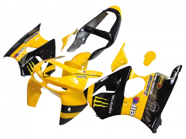 1998-1999 Kawasaki ZX6R Motorcycle Fairings - Yellow Black Monster Elf Bridgestone UK Manufacturers