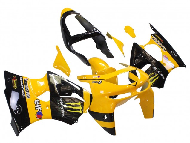 1998-1999 Kawasaki ZX6R Motorcycle Fairings - Yellow Black Monster Elf Bridgestone UK Manufacturers