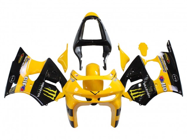 1998-1999 Kawasaki ZX6R Motorcycle Fairings - Yellow Black Monster Elf Bridgestone UK Manufacturers