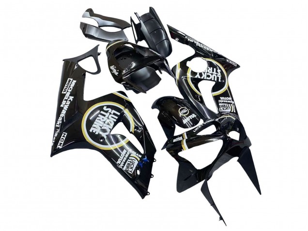 2003-2004 Kawasaki ZX6R Motorcycle Fairings - Glossy Black White Motul Lucky Strike UK Manufacturers