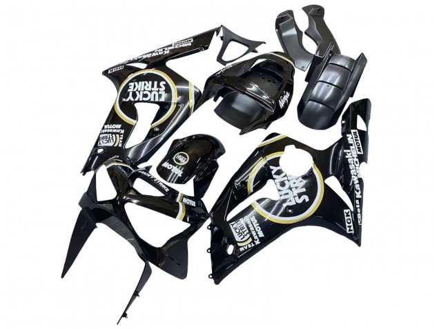 2003-2004 Kawasaki ZX6R Motorcycle Fairings - Glossy Black White Motul Lucky Strike UK Manufacturers