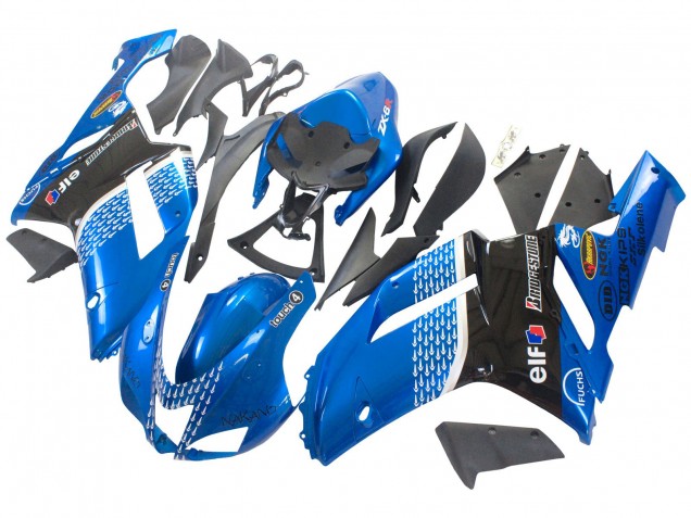 2007-2008 Kawasaki ZX6R Motorcycle Fairings - Black Blue Elf UK Manufacturers