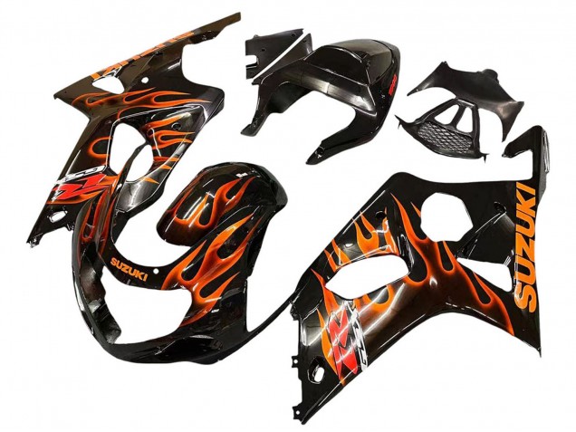 2000-2002 Suzuki GSXR1000 Motorcycle Fairings - Glossy Black Orange Flame UK Manufacturers