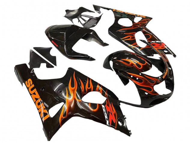 2000-2002 Suzuki GSXR1000 Motorcycle Fairings - Glossy Black Orange Flame UK Manufacturers