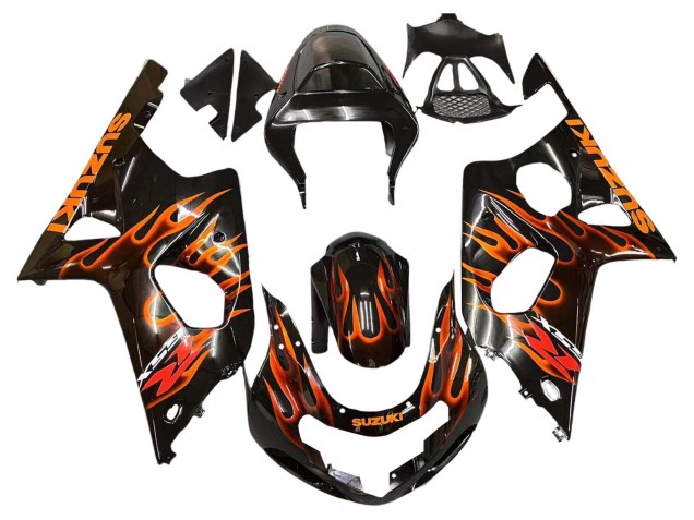 2000-2002 Suzuki GSXR1000 Motorcycle Fairings - Glossy Black Orange Flame UK Manufacturers