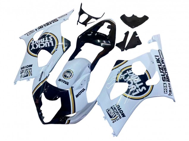 2003-2004 Suzuki GSXR 1000 Motorcycle Fairings - White Black Gold Motul Lucky Strike UK Manufacturers