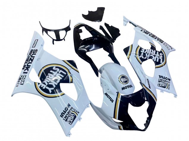 2003-2004 Suzuki GSXR 1000 Motorcycle Fairings - White Black Gold Motul Lucky Strike UK Manufacturers