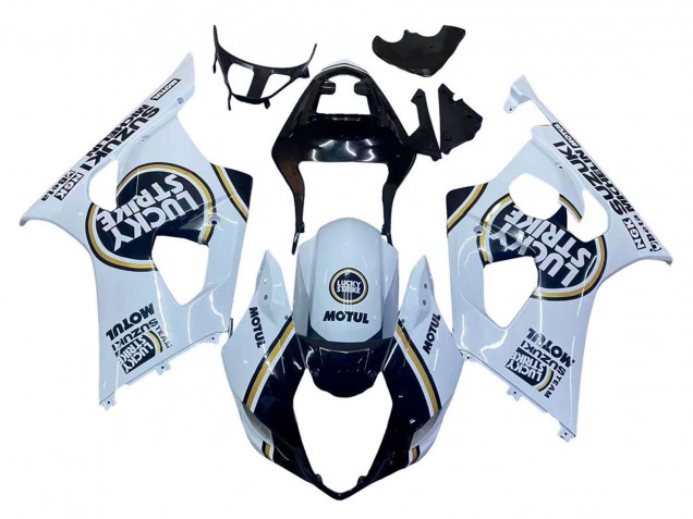 2003-2004 Suzuki GSXR 1000 Motorcycle Fairings - White Black Gold Motul Lucky Strike UK Manufacturers