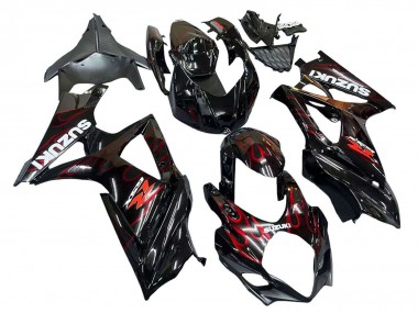 2007-2008 Suzuki GSXR 1000 Motorcycle Fairings - Black Red Flame UK Manufacturers