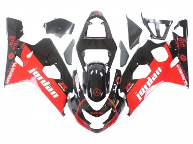 2004-2005 Suzuki GSXR 600 / GSXR 750 Motorcycle Fairings - Glossy Black Red Jordan Michelin UK Manufacturers