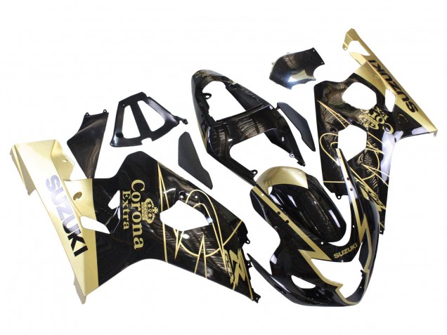 2004-2005 Suzuki GSXR 600 / GSXR 750 Motorcycle Fairings - Glossy Black Gold Corona UK Manufacturers